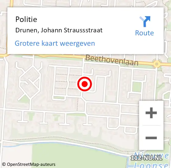 Locatie op kaart van de 112 melding: Politie Drunen, Johann Straussstraat op 12 juli 2017 21:02