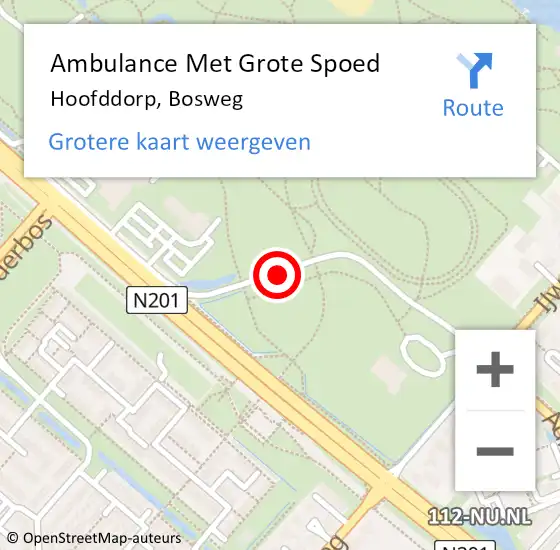 Locatie op kaart van de 112 melding: Ambulance Met Grote Spoed Naar Hoofddorp, Bosweg op 12 juli 2017 23:24