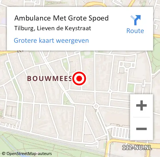 Locatie op kaart van de 112 melding: Ambulance Met Grote Spoed Naar Tilburg, Lieven de Keystraat op 13 juli 2017 06:05
