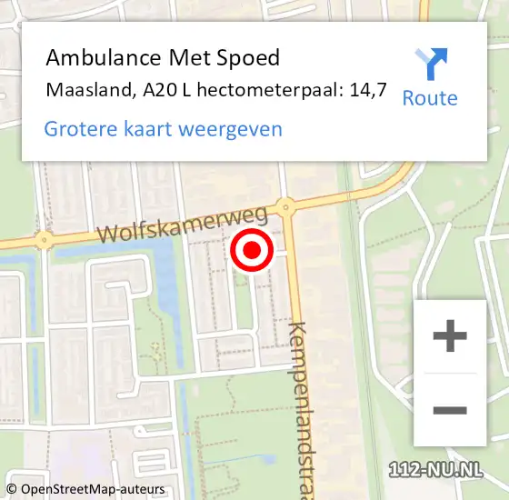 Locatie op kaart van de 112 melding: Ambulance Met Spoed Naar Maasland, A20 L hectometerpaal: 14,7 op 13 juli 2017 07:02
