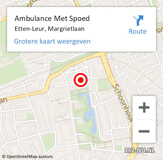 Locatie op kaart van de 112 melding: Ambulance Met Spoed Naar Etten-Leur, Margrietlaan op 13 juli 2017 11:46