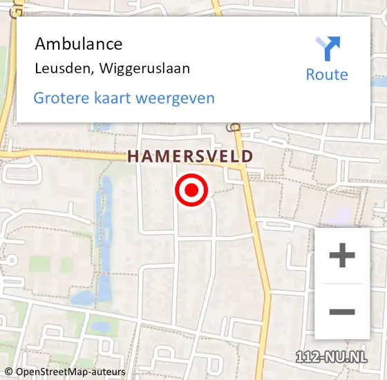 Locatie op kaart van de 112 melding: Ambulance Leusden, Wiggeruslaan op 13 juli 2017 12:45