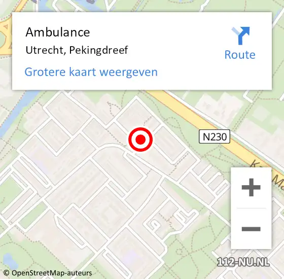 Locatie op kaart van de 112 melding: Ambulance Utrecht, Pekingdreef op 13 juli 2017 23:33