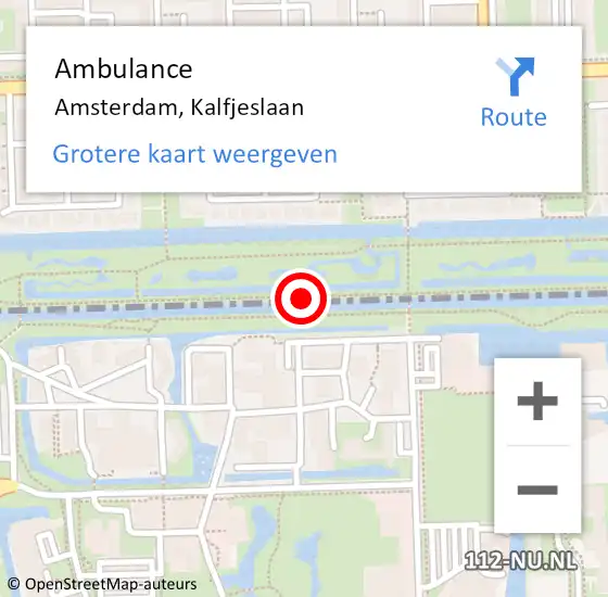 Locatie op kaart van de 112 melding: Ambulance Amsterdam, Kalfjeslaan op 14 juli 2017 09:36