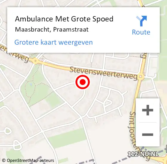 Locatie op kaart van de 112 melding: Ambulance Met Grote Spoed Naar Maasbracht, Praamstraat op 14 juli 2017 10:05