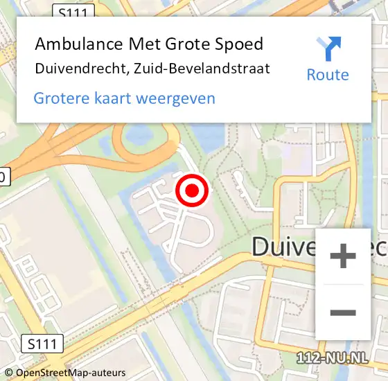 Locatie op kaart van de 112 melding: Ambulance Met Grote Spoed Naar Duivendrecht, Zuid-Bevelandstraat op 14 juli 2017 16:26