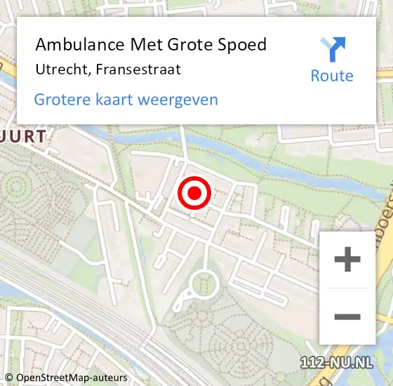 Locatie op kaart van de 112 melding: Ambulance Met Grote Spoed Naar Utrecht, Fransestraat op 14 juli 2017 19:47