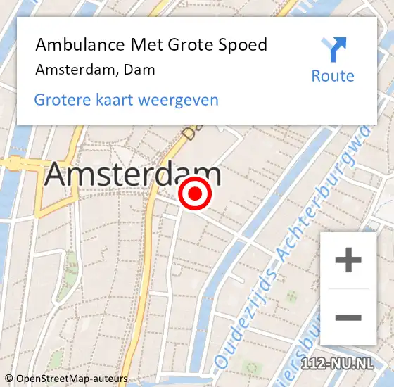 Locatie op kaart van de 112 melding: Ambulance Met Grote Spoed Naar Amsterdam, Dam op 14 juli 2017 22:41