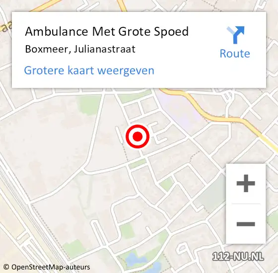 Locatie op kaart van de 112 melding: Ambulance Met Grote Spoed Naar Boxmeer, Julianastraat op 15 juli 2017 00:16
