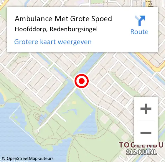 Locatie op kaart van de 112 melding: Ambulance Met Grote Spoed Naar Hoofddorp, Redenburgsingel op 15 juli 2017 13:07