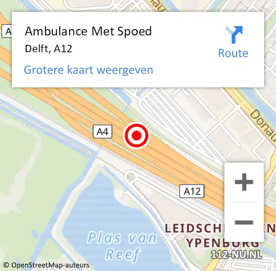 Locatie op kaart van de 112 melding: Ambulance Met Spoed Naar Delft, A12 op 15 juli 2017 19:44