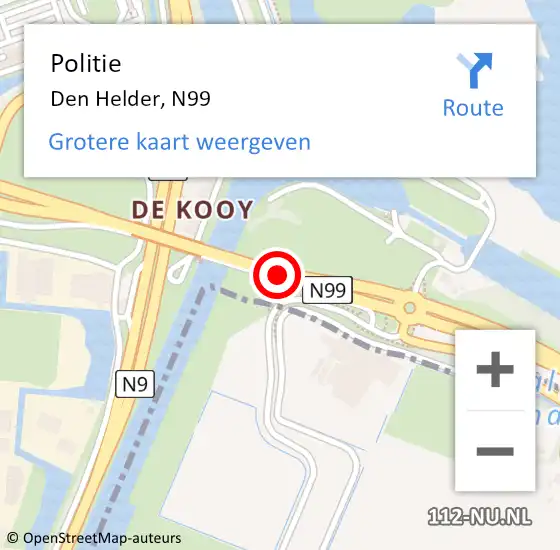 Locatie op kaart van de 112 melding: Politie Den Helder, N99 op 16 juli 2017 04:43