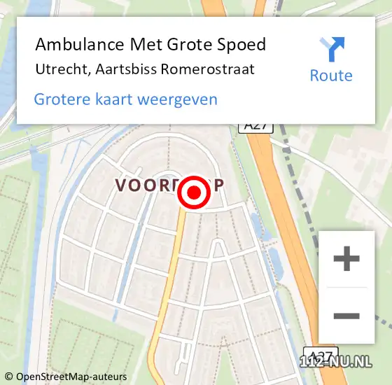 Locatie op kaart van de 112 melding: Ambulance Met Grote Spoed Naar Utrecht, Aartsbiss Romerostraat op 16 juli 2017 12:06