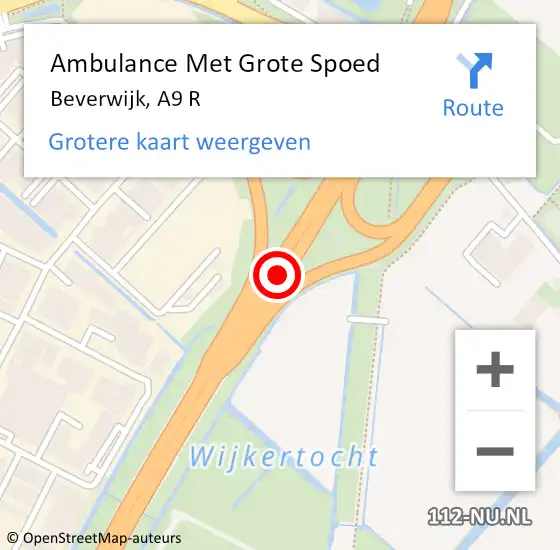 Locatie op kaart van de 112 melding: Ambulance Met Grote Spoed Naar Beverwijk, A9 R op 16 juli 2017 13:27
