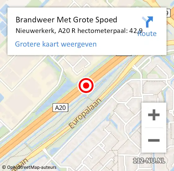 Locatie op kaart van de 112 melding: Brandweer Met Grote Spoed Naar Nieuwerkerk, A20 L hectometerpaal: 42,8 op 16 juli 2017 17:17