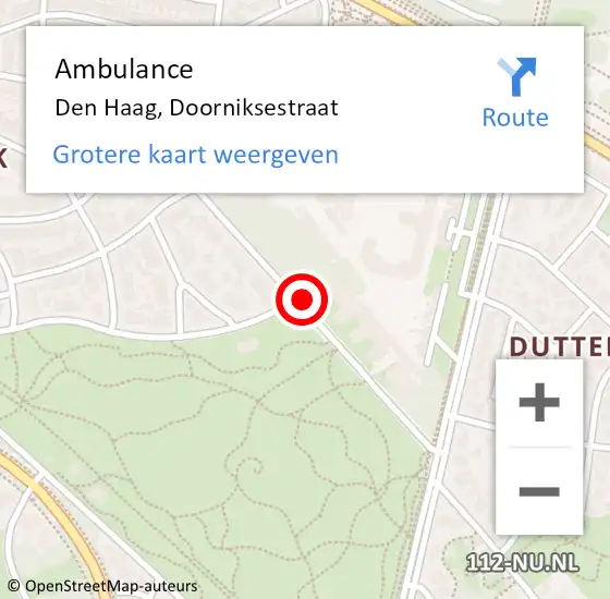 Locatie op kaart van de 112 melding: Ambulance Den Haag, Doorniksestraat op 16 juli 2017 18:41
