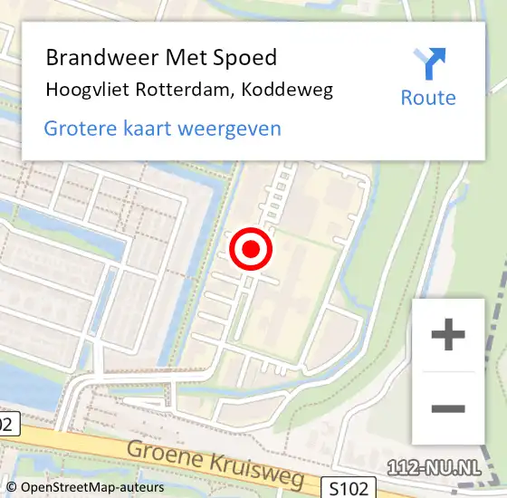 Locatie op kaart van de 112 melding: Brandweer Met Spoed Naar Hoogvliet Rotterdam, Koddeweg op 17 juli 2017 05:17