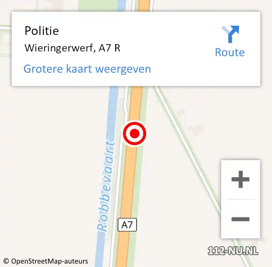 Locatie op kaart van de 112 melding: Politie Wieringerwerf, A7 R op 17 juli 2017 06:26