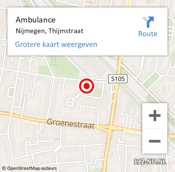 Locatie op kaart van de 112 melding: Ambulance Nijmegen, Thijmstraat op 17 juli 2017 10:58