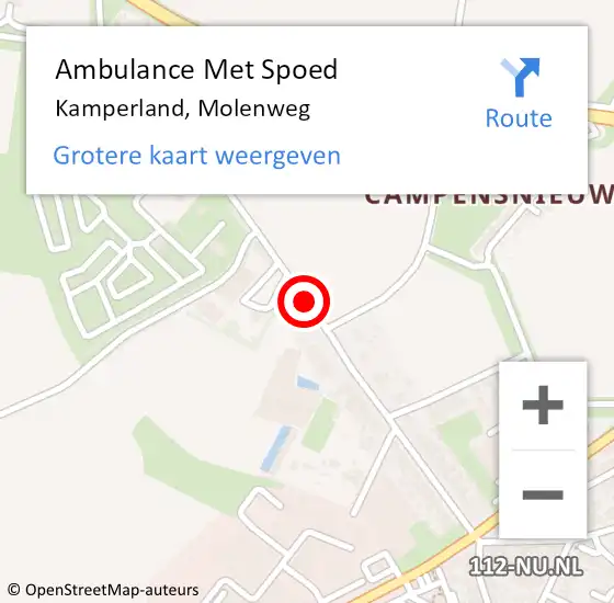 Locatie op kaart van de 112 melding: Ambulance Met Spoed Naar Kamperland, Molenweg op 17 juli 2017 15:07