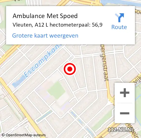 Locatie op kaart van de 112 melding: Ambulance Met Spoed Naar Vleuten, A12 L hectometerpaal: 56,9 op 17 juli 2017 17:31