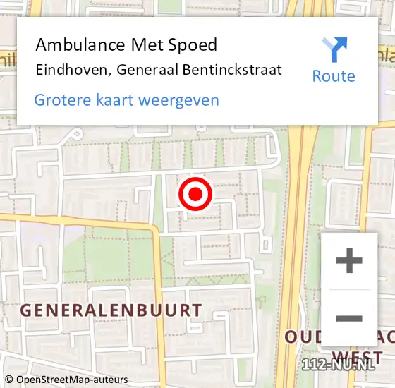 Locatie op kaart van de 112 melding: Ambulance Met Spoed Naar Eindhoven, Generaal Bentinckstraat op 17 juli 2017 18:57