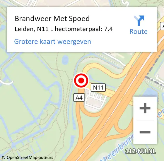 Locatie op kaart van de 112 melding: Brandweer Met Spoed Naar Leiden, N11 R hectometerpaal: 13,1 op 18 juli 2017 05:42