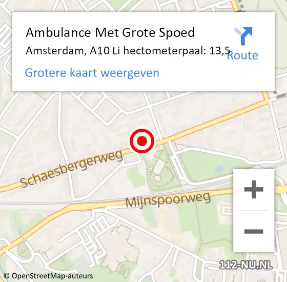Locatie op kaart van de 112 melding: Ambulance Met Grote Spoed Naar Amsterdam, A10 Li hectometerpaal: 13,5 op 18 juli 2017 08:51