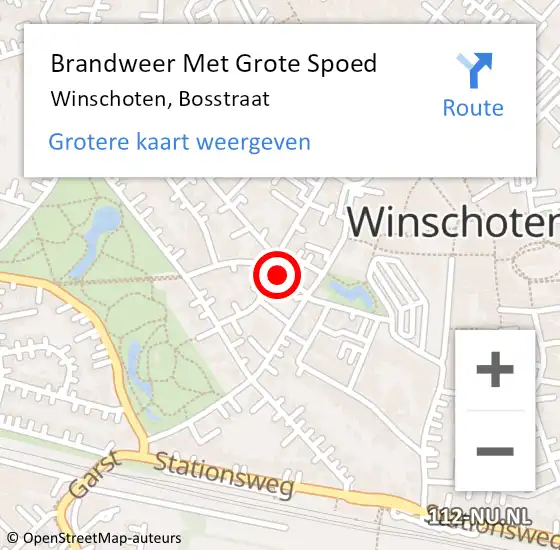Locatie op kaart van de 112 melding: Brandweer Met Grote Spoed Naar Winschoten, Bosstraat op 18 juli 2017 08:57