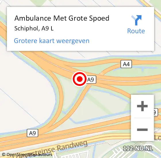 Locatie op kaart van de 112 melding: Ambulance Met Grote Spoed Naar Schiphol, A9 L op 18 juli 2017 09:33