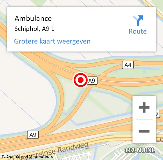 Locatie op kaart van de 112 melding: Ambulance Schiphol, A9 L op 18 juli 2017 09:33