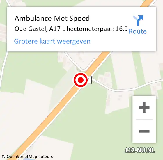Locatie op kaart van de 112 melding: Ambulance Met Spoed Naar Oud Gastel, A17 R hectometerpaal: 16,3 op 18 juli 2017 10:41