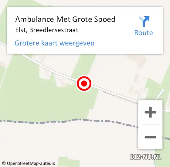 Locatie op kaart van de 112 melding: Ambulance Met Grote Spoed Naar Elst, Breedlersestraat op 18 juli 2017 12:43