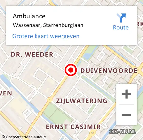 Locatie op kaart van de 112 melding: Ambulance Wassenaar, Starrenburglaan op 18 juli 2017 13:31