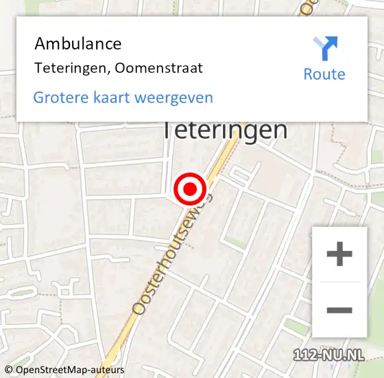 Locatie op kaart van de 112 melding: Ambulance Teteringen, Oomenstraat op 18 juli 2017 17:31
