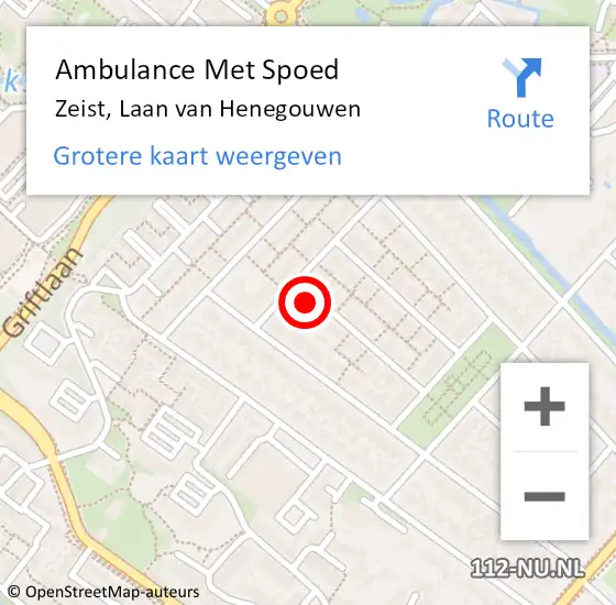Locatie op kaart van de 112 melding: Ambulance Met Spoed Naar Zeist, Laan van Henegouwen op 18 juli 2017 20:15