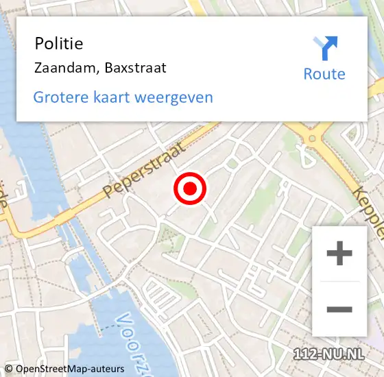 Locatie op kaart van de 112 melding: Politie Zaandam, Baxstraat op 18 juli 2017 21:02