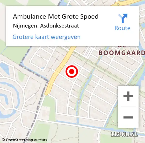 Locatie op kaart van de 112 melding: Ambulance Met Grote Spoed Naar Nijmegen, Asdonksestraat op 18 juli 2017 22:35