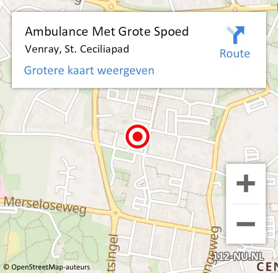 Locatie op kaart van de 112 melding: Ambulance Met Grote Spoed Naar Venray, St. Ceciliapad op 19 juli 2017 13:12
