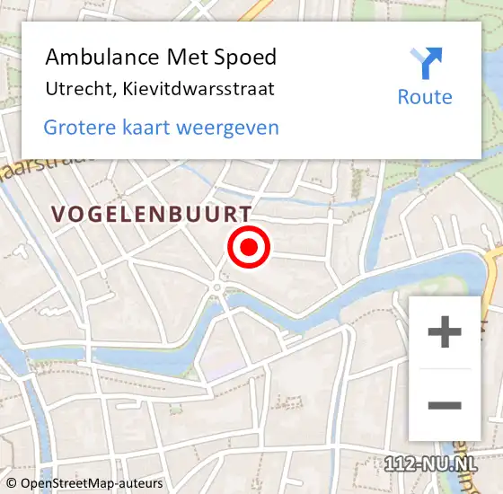 Locatie op kaart van de 112 melding: Ambulance Met Spoed Naar Utrecht, Kievitdwarsstraat op 20 juli 2017 06:40