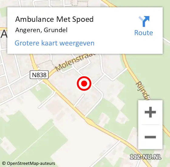 Locatie op kaart van de 112 melding: Ambulance Met Spoed Naar Angeren, Grundel op 20 juli 2017 12:27