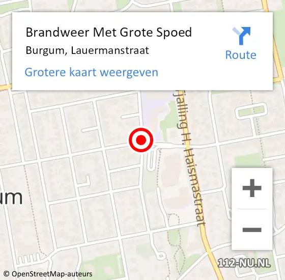 Locatie op kaart van de 112 melding: Brandweer Met Grote Spoed Naar Burgum, Lauermanstraat op 20 juli 2017 21:02