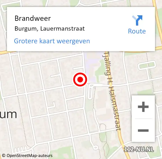 Locatie op kaart van de 112 melding: Brandweer Burgum, Lauermanstraat op 20 juli 2017 21:07