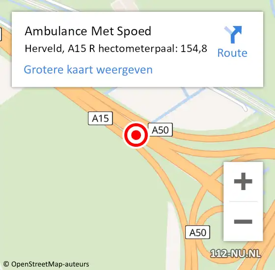 Locatie op kaart van de 112 melding: Ambulance Met Spoed Naar Herveld, A15 R hectometerpaal: 154,8 op 21 juli 2017 12:41