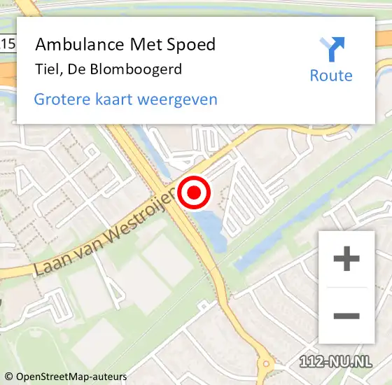 Locatie op kaart van de 112 melding: Ambulance Met Spoed Naar Tiel, De Blomboogerd op 21 juli 2017 13:40