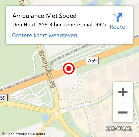 Locatie op kaart van de 112 melding: Ambulance Met Spoed Naar Den Hout, A59 R hectometerpaal: 99,5 op 21 juli 2017 15:38