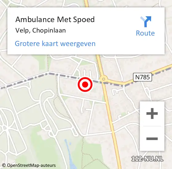 Locatie op kaart van de 112 melding: Ambulance Met Spoed Naar Velp, Chopinlaan op 21 juli 2017 15:51