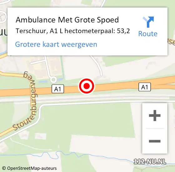 Locatie op kaart van de 112 melding: Ambulance Met Grote Spoed Naar Terschuur, A1 L hectometerpaal: 53,2 op 21 juli 2017 16:39