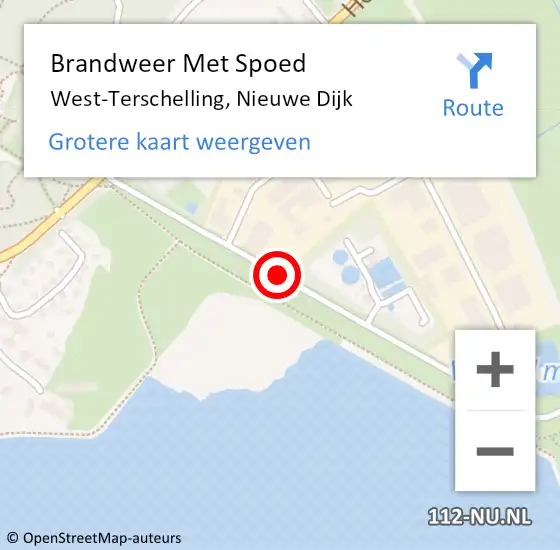 Locatie op kaart van de 112 melding: Brandweer Met Spoed Naar West-Terschelling, Nieuwe Dijk op 21 juli 2017 17:03