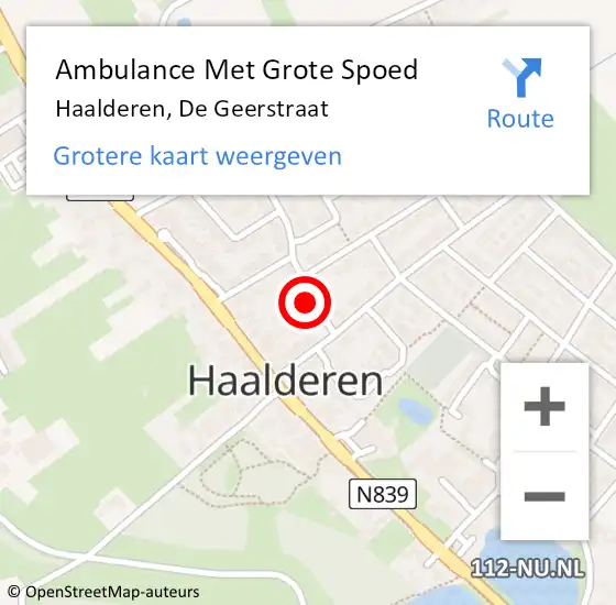 Locatie op kaart van de 112 melding: Ambulance Met Grote Spoed Naar Haalderen, De Geerstraat op 22 juli 2017 03:39